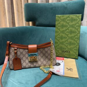 gucci padlock brown small shoulder bag with og box & dust bag 88278 brown