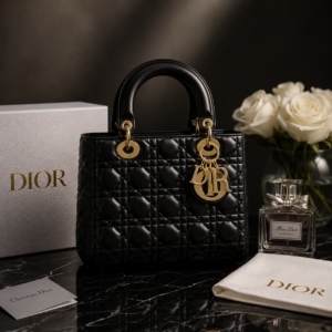christian dior lady dior bag black powder black with dust cover