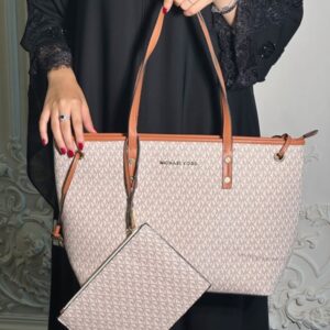 michael kors tote bag mk with pouch with dust bag (19016 beige brown)