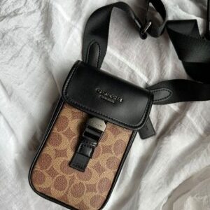 coach racer phone crossbody bag brown canvas with og box dust bag ct885