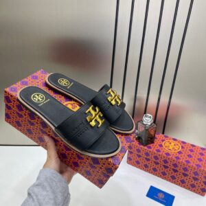 tory burch eleanor slide flat black with og box