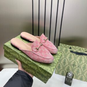 gucci princetown horsebit pink sparkle loafers mule for women wid og box & carry bag