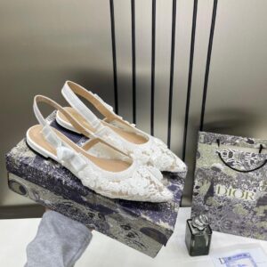 christian dior jadior slingback transparent mesh white dior embroidery flat with og box dust bag & carry bag