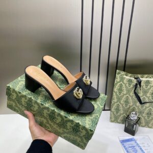 gucci womens leather mid heel mules with og box & dust bag black