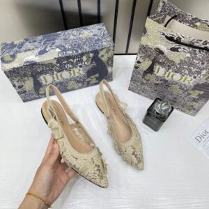 christian dior jadior slingback transparent mesh beige cream dior embroidery flat with og box dust bag & carry bag