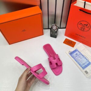 hermes paris oran flats for her with og box & carry bag fuchsia pink slide h38 13