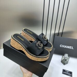chanel cc platform black sandal slide with og box 2286 5 black