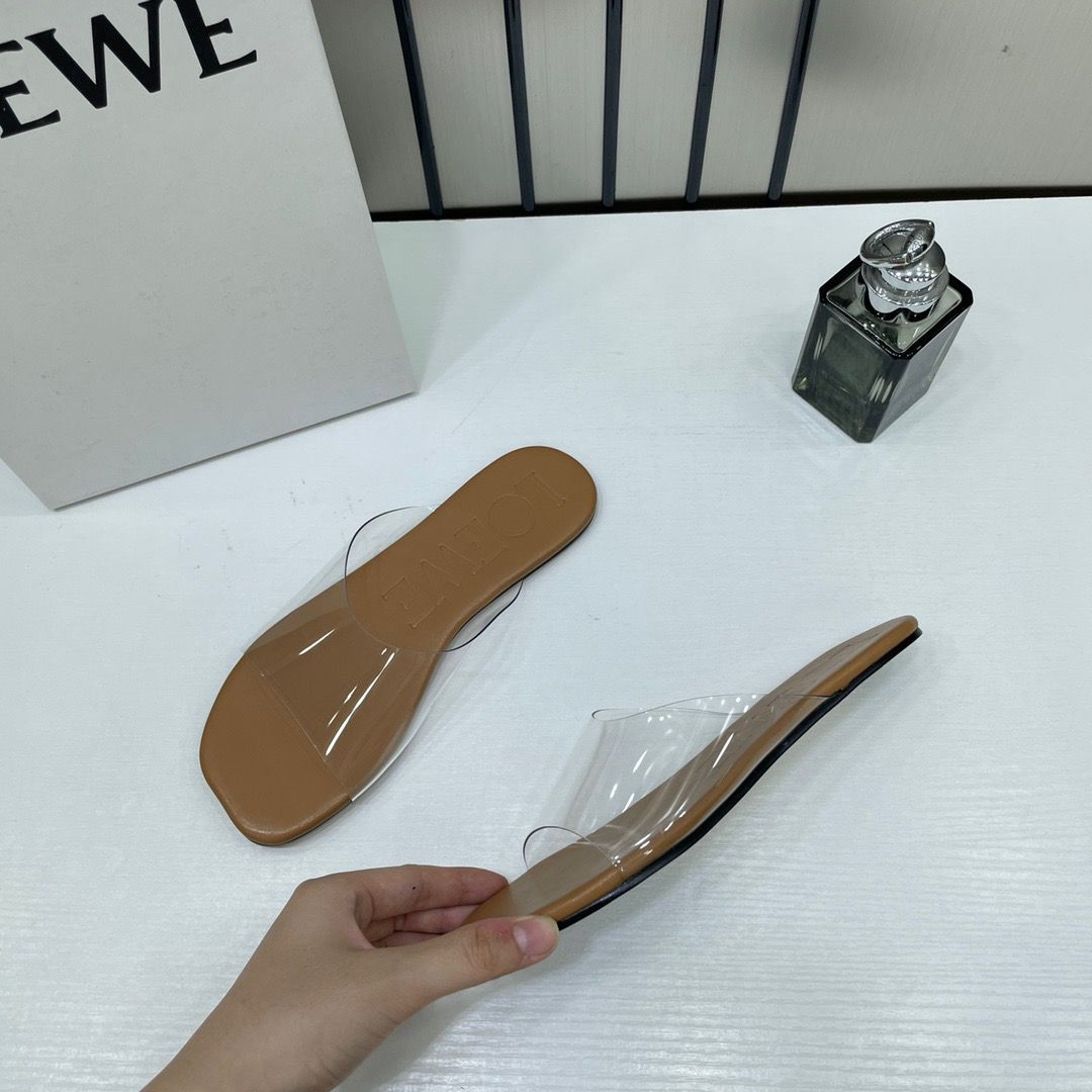 loewe clear strap tan slide with og box & dust bag 2505 loewe clear strap tan slide with og box & dust bag 2505