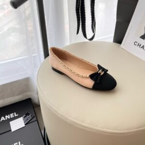 chanel ballet flats apricot black for women with og box & carry bag g34087