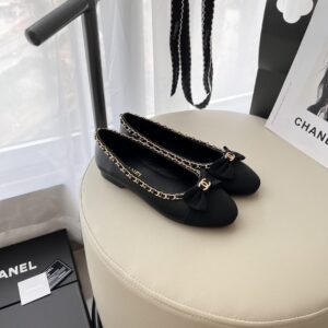 chanel ballet flats black for women with og box & carry bag g34087