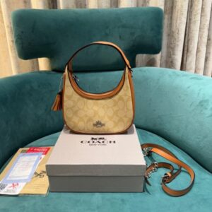 coach carmen mini crossbody in signature jacquard light apricot with caramel with og box & dust bag (2750)