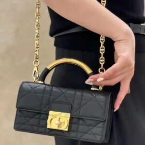 christian dior mini ange bag black macrocannage lambskin with og box & dust bag 1305 black