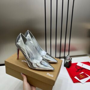 christian louboutin miss iriza 10 silver z heels patent with og box & dust cover w53 silver