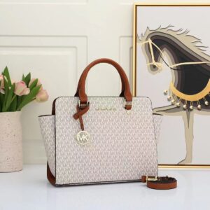 michael kors ellis selma medium satchel beige brown with dust bag 6038 beige brown