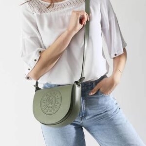 karl lagerfeld kcircle saddle perforated logo bag oil green with og box & dust bag
