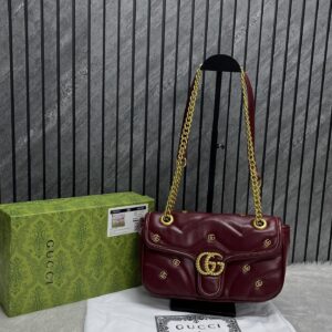 gucci gg marmont wine shoulder bag with og box & dust bag wine 1733
