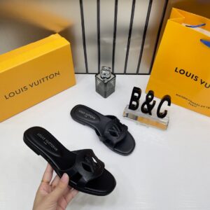louis vuitton lv isola black flat mule for her wid og box carry bag black