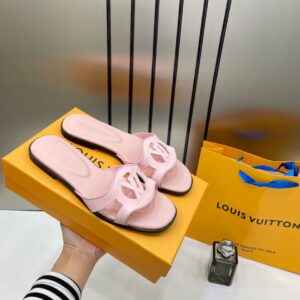 louis vuitton lv isola pink flat mule for her wid og box carry bag pink