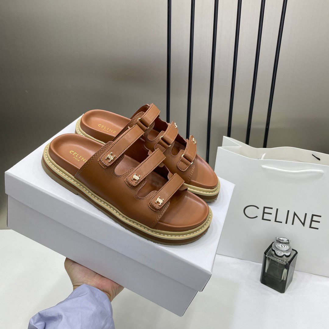 celine summer brown leather sandals for her with og box & carry bag brown celine summer brown leather sandals for her with og box & carry bag brown