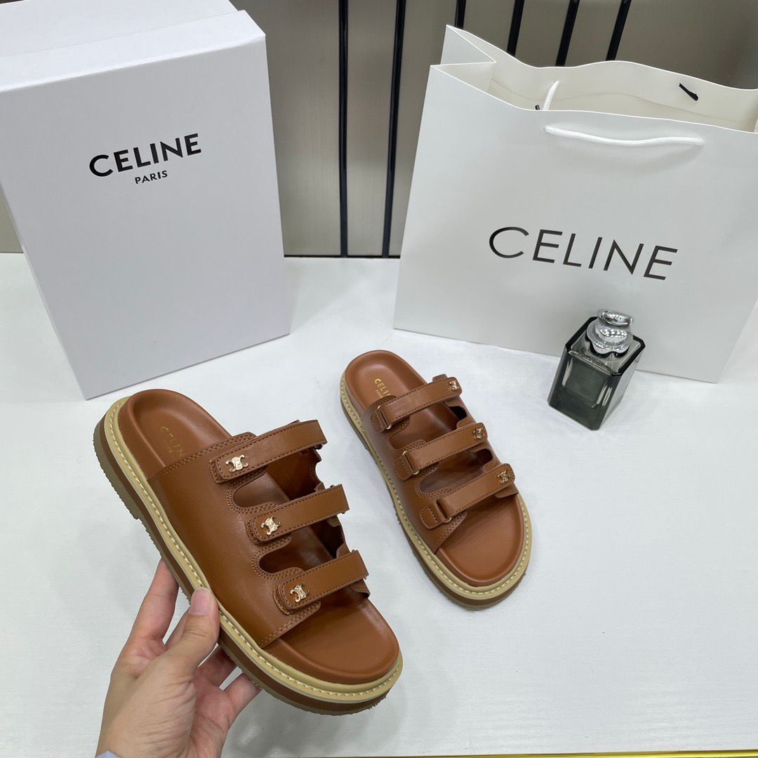 celine summer brown leather sandals for her with og box & carry bag brown celine summer brown leather sandals for her with og box & carry bag brown