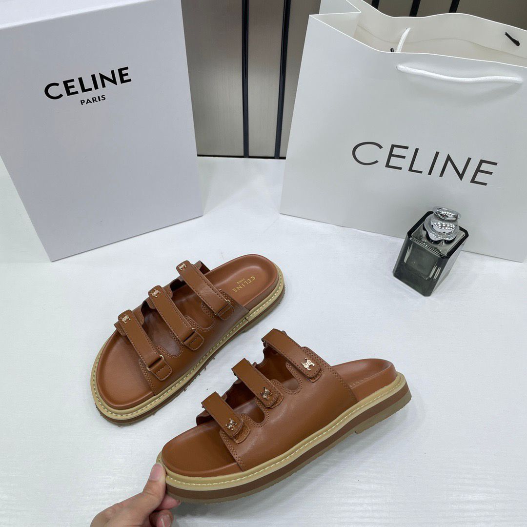 celine summer brown leather sandals for her with og box & carry bag brown celine summer brown leather sandals for her with og box & carry bag brown