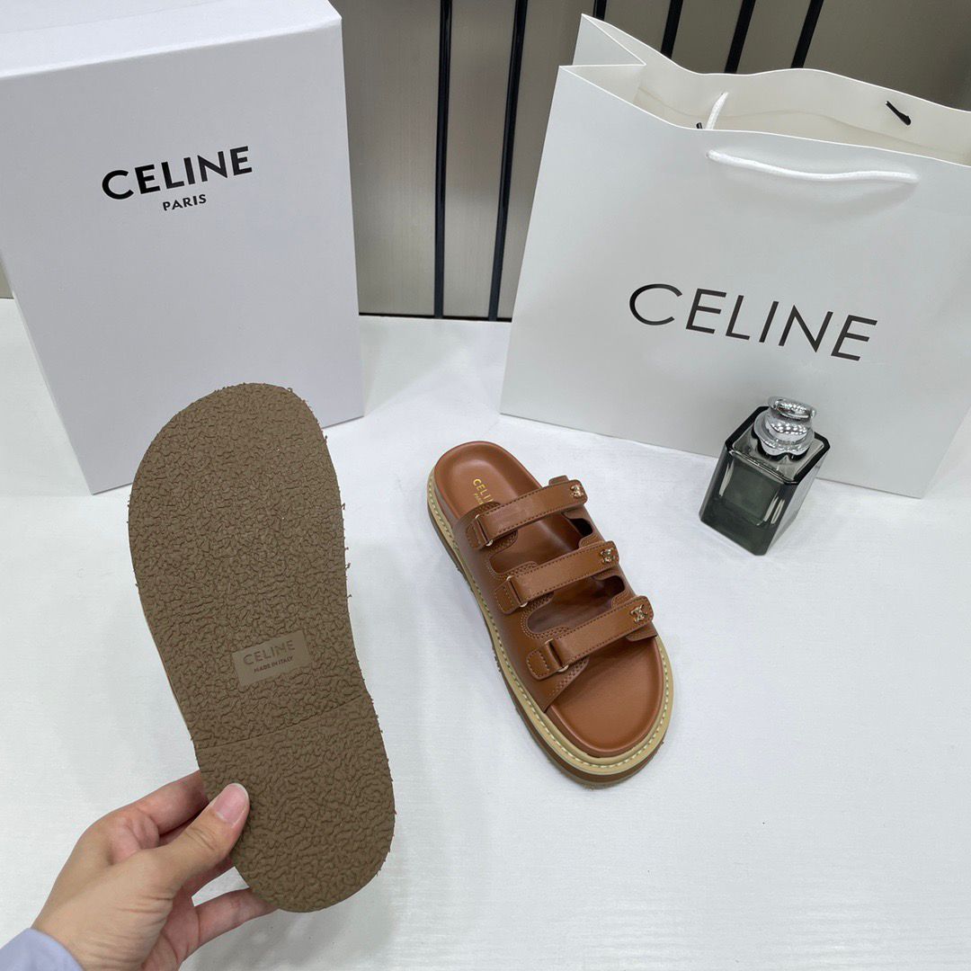 celine summer brown leather sandals for her with og box & carry bag brown celine summer brown leather sandals for her with og box & carry bag brown