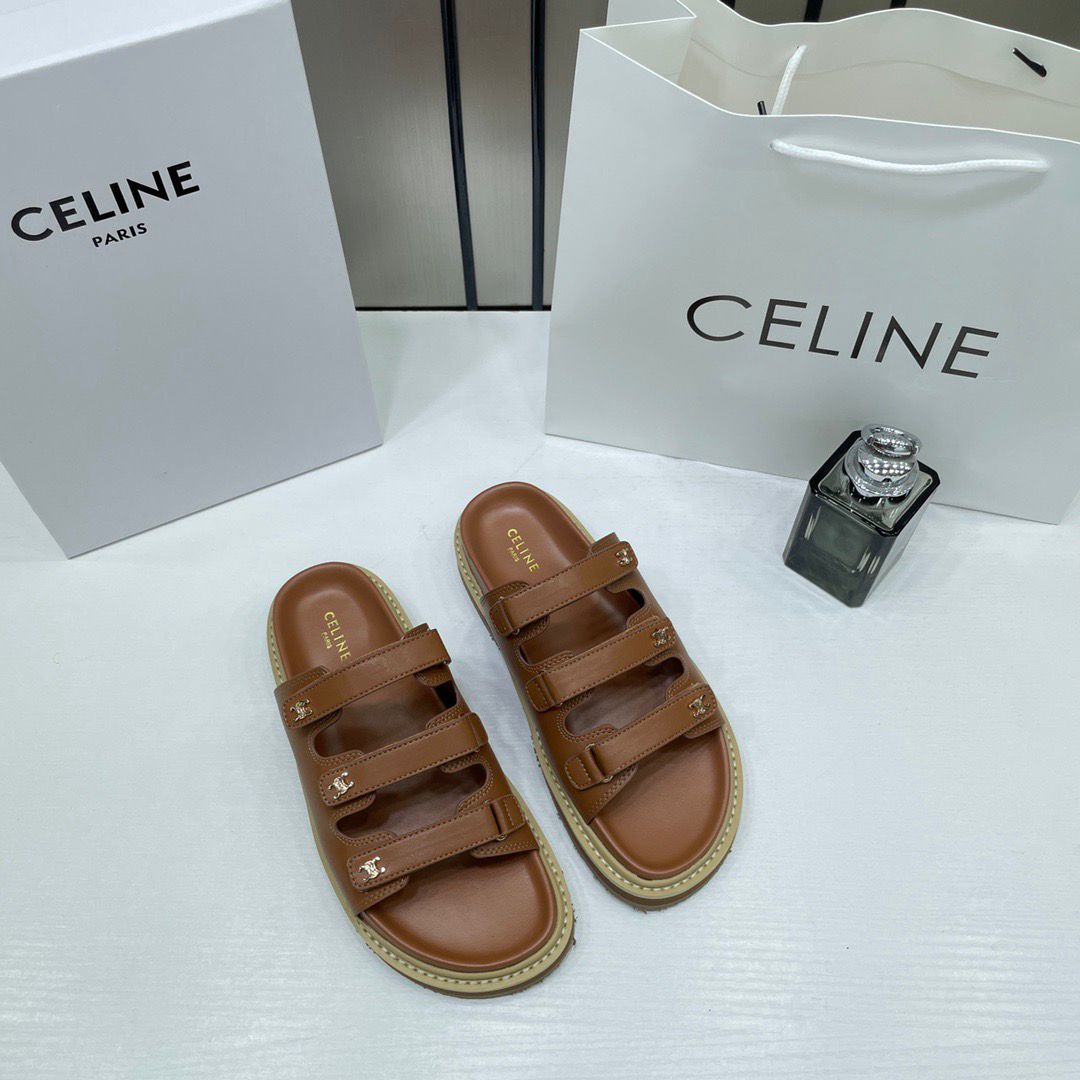 celine summer brown leather sandals for her with og box & carry bag brown celine summer brown leather sandals for her with og box & carry bag brown