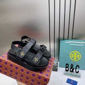 tory burch kira leather platform sandals for her with og box & carry bag 2020 ts black