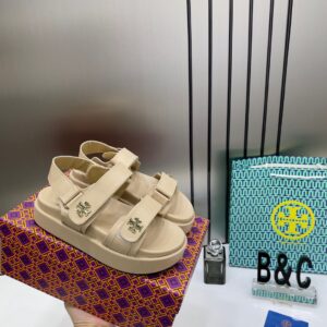 tory burch kira leather platform sandals for her with og box & carry bag 2020 ts beige