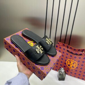 tory burch eleanor slide flat black with og box 1892 black