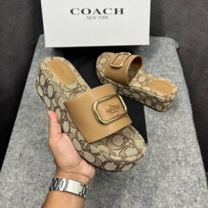 coach signature pattern apricot platform mules with og box & dust cover 6622 7 apricot