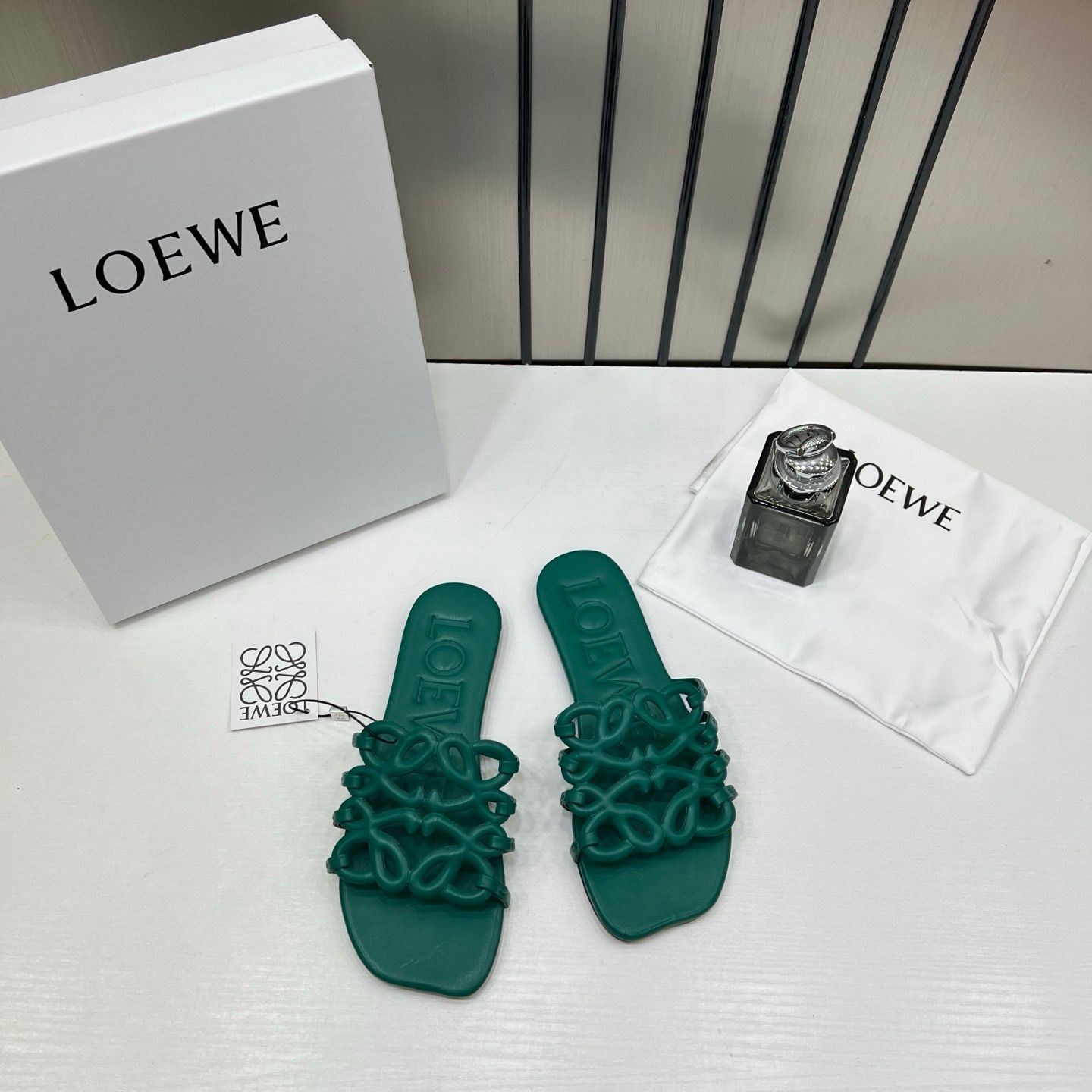 loewe petal anagram green slides for women with original box and dust cover green 2506 loewe petal anagram green slides for women with original box and dust cover green 2506