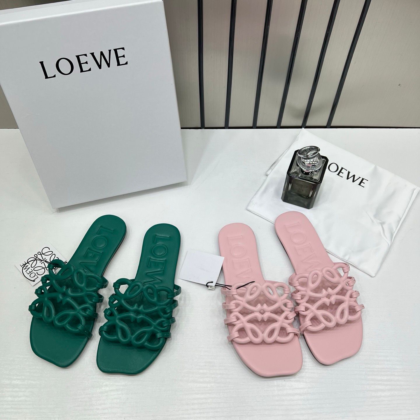 loewe petal anagram green slides for women with original box and dust cover green 2506 loewe petal anagram green slides for women with original box and dust cover green 2506