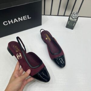chanel slingbacks burgundy suede patent black leather cap toe with og box dust cover card wine 1760 5