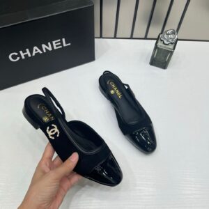 chanel slingbacks black suede patent black leather cap toe with og box dust cover card blacl 1760 5