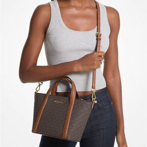 michael kors pratt small signature logo tote coffee brown bag with carry bag 1715 coffee brown