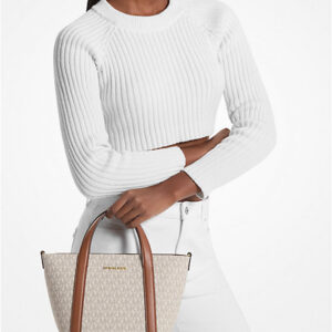 michael kors pratt small signature logo tote beige brown bag with carry bag 1715 beige brown