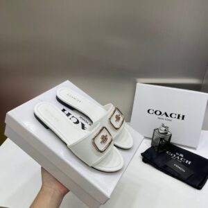 coach white leather slide white with og box dust cover a1892 white
