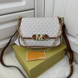 michael kors parker medium logo beige brown messenger bag with dust cover & carry bag 100828 beige brown