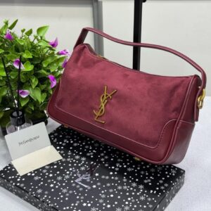 ysl saint laurent jamie ponchon suede & leather bag with og box dust bag & carry bag (508 wine ms)
