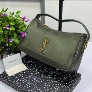 ysl saint laurent jamie ponchon suede & leather bag with og box dust bag & carry bag (508 green ms)