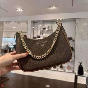 michael kors mk jet set charm small logo pochette with og box (5575 coffee brown)