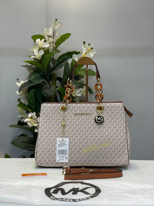 michael kors cynthia signature bag with dust bag (5340 beige brown) michael kors cynthia signature bag with dust bag (5340 beige brown)