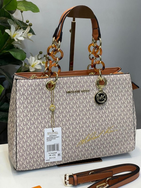 michael kors cynthia signature bag with dust bag (5340 beige brown) michael kors cynthia signature bag with dust bag (5340 beige brown)