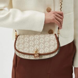 michael kors small mila cross body bag with og box & dust bag beige brown 20236