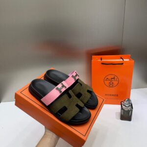 hermes chypre sandal for womens pink brown with og & carry bag