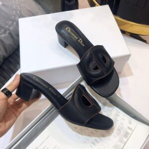 christian dior black leather heel mule with og box & carry bag 1407 2