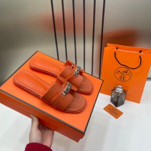 hermes paris oran flats for her with og box & carry bag h38 41 orange slide