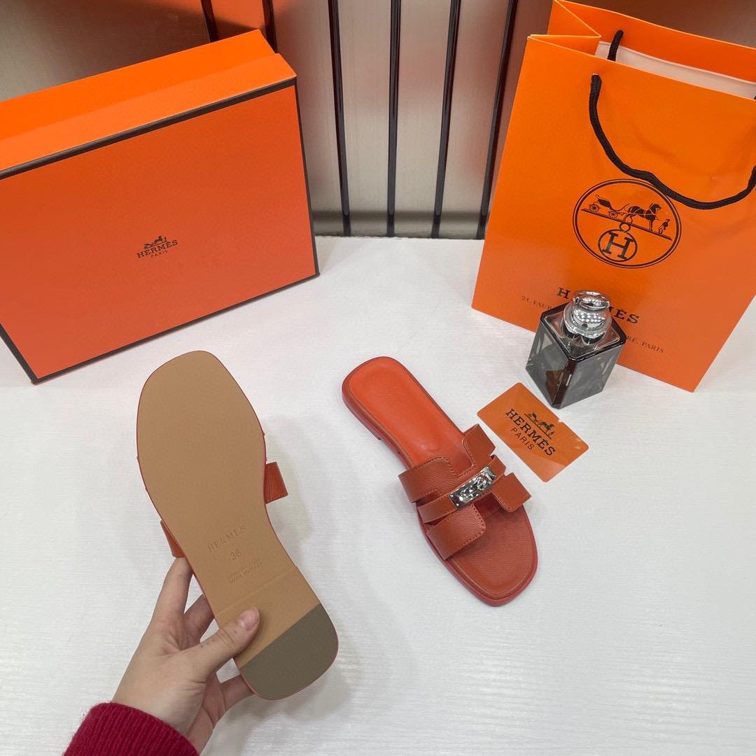 hermes paris oran flats for her with og box & carry bag h38 41 orange slide hermes paris oran flats for her with og box & carry bag h38 41 orange slide