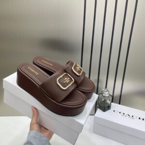 coach eloise brown platform slide sandal with og box & dust bag 6622 7 brown sale